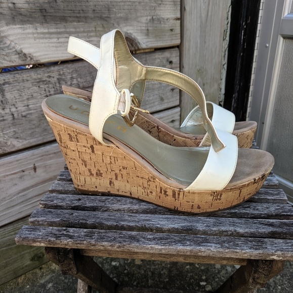 Unisa Shoes - Unisa White and Cork Wedge Sandals Size 10